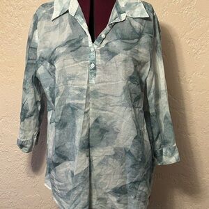 Coldwater Creek Watercolor Button Down 100% cotton Shirt size 14-16
